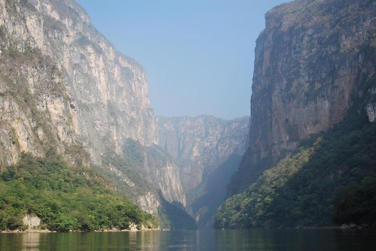 a view of a river in a canyon