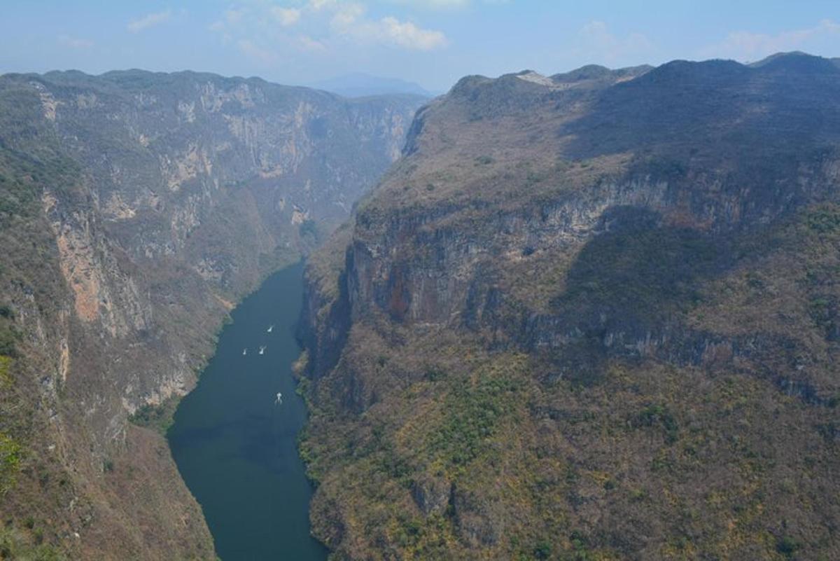 an aerial view of a river in a canyon