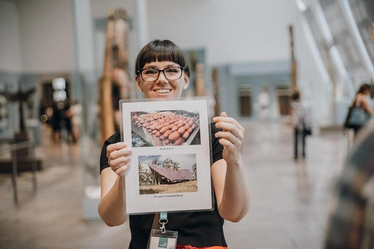 a woman holding up a picture of eggs