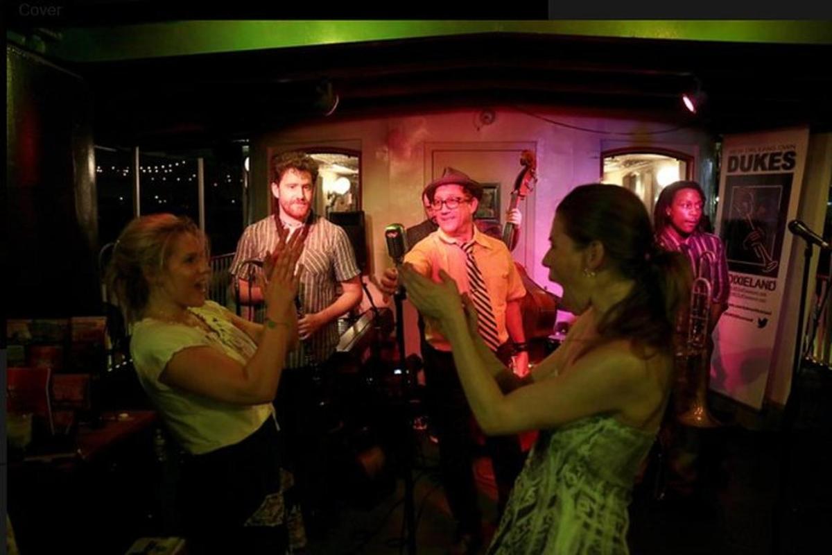 a group of people standing in a room