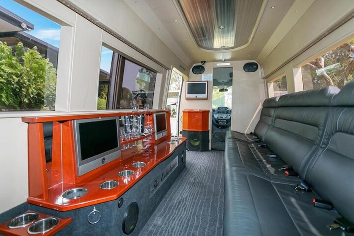 a living room of an rv with a flat screen tv