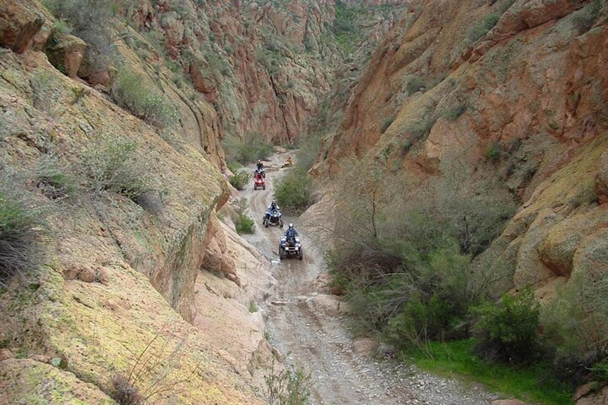 a group of people riding motorcycles down a dirt road