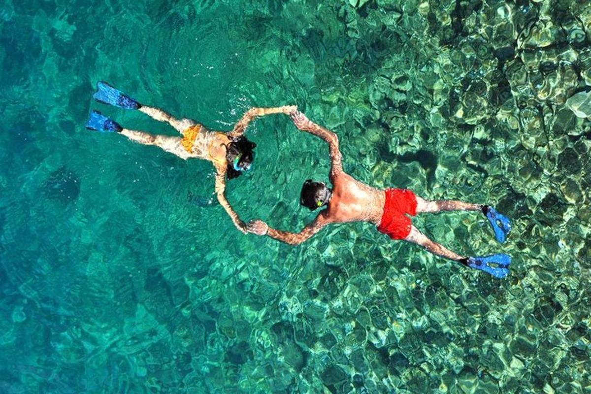 două persoane înotând în apa oceanului