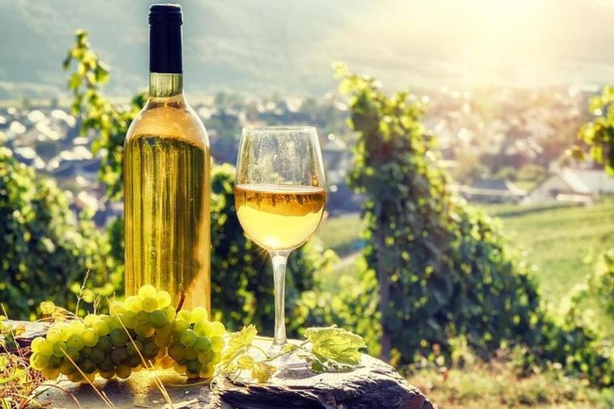 ένα μπουκάλι κρασί και ένα ποτήρι σταφύλια