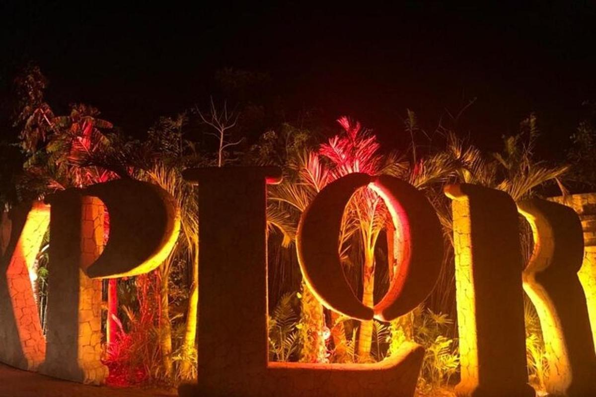 un cartello luminoso che dice amore con alberi sullo sfondo