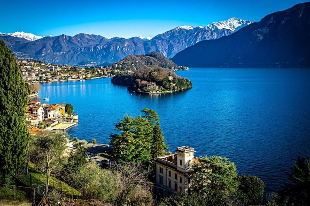 a view of a large body of water with mountains