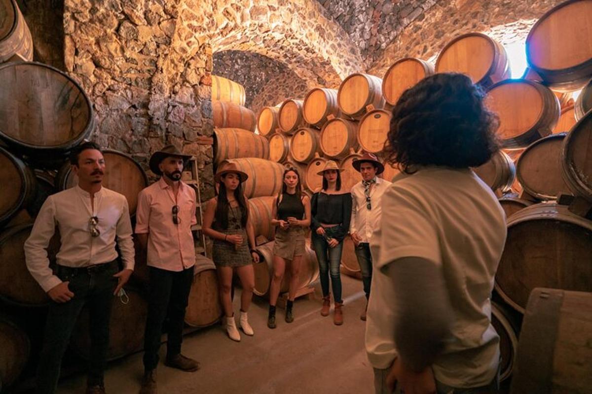 un groupe de personnes debout dans une cave à vin