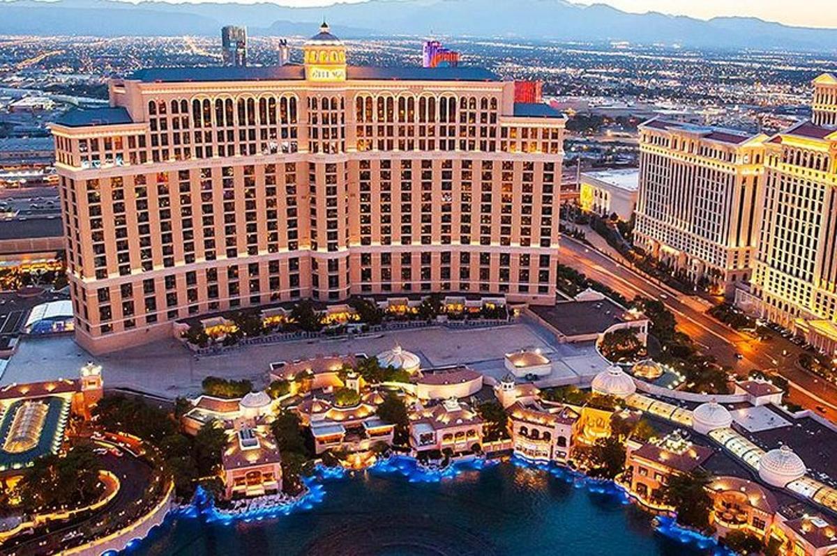 an aerial view of the bellagio hotel and casino