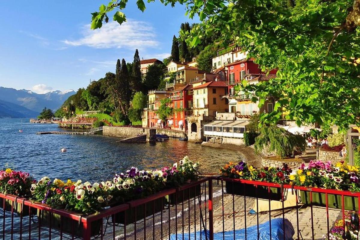 un poble a la vora d'un llac amb flors
