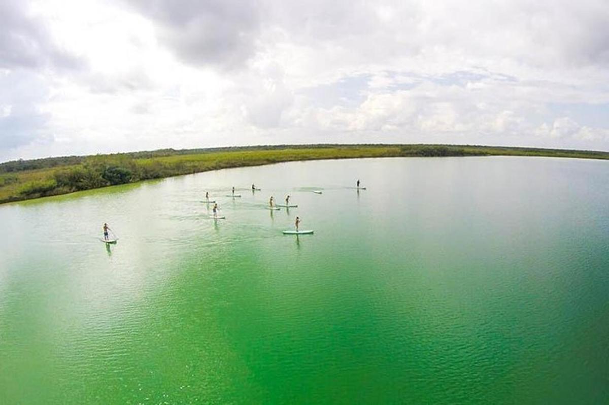 un gruppo di persone sta remando in un lago