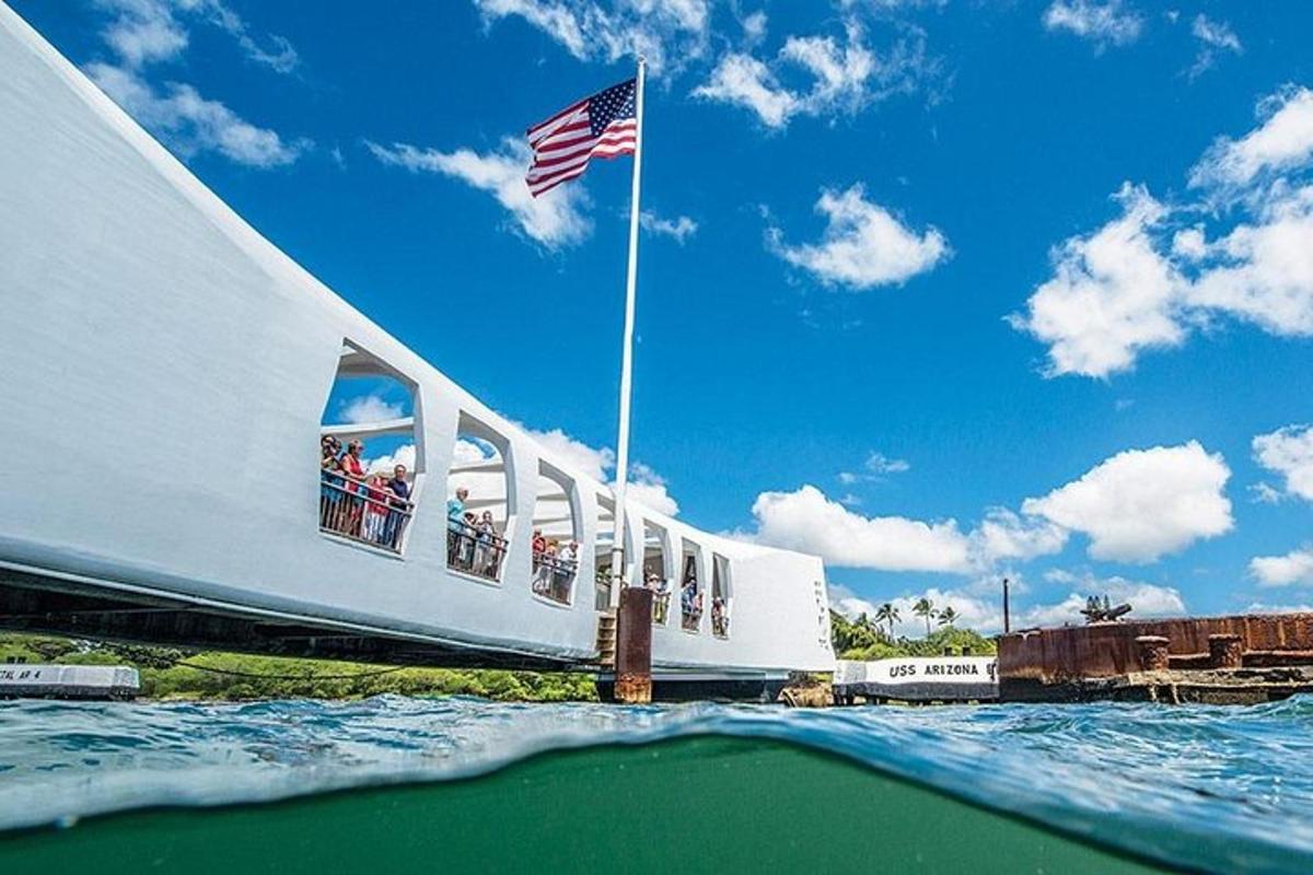 a building with an american flag on top of the water