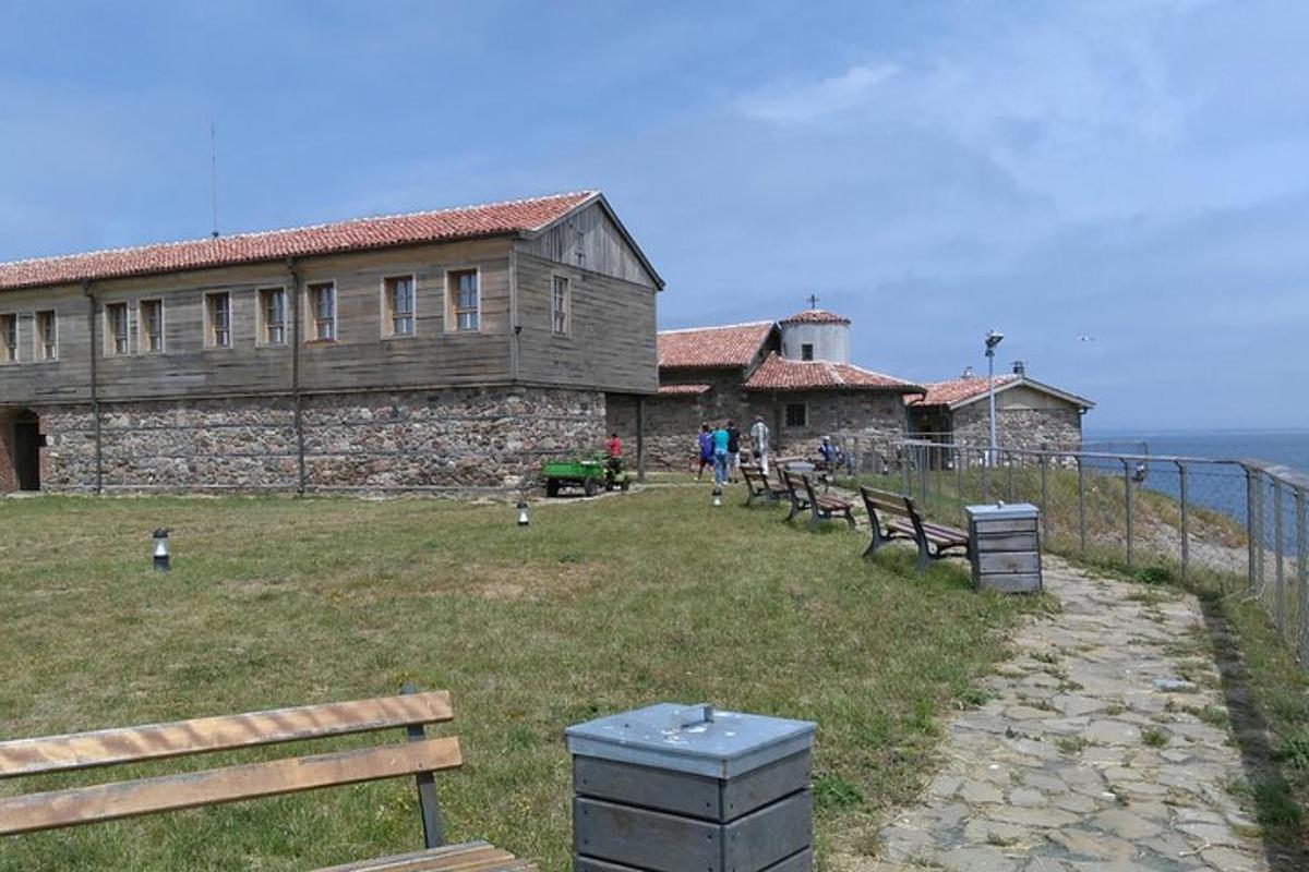 a group of benches in front of a building