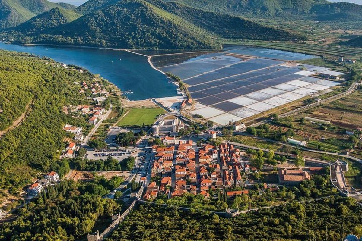 μια εναέρια άποψη μιας πόλης δίπλα σε ένα υδάτινο σώμα