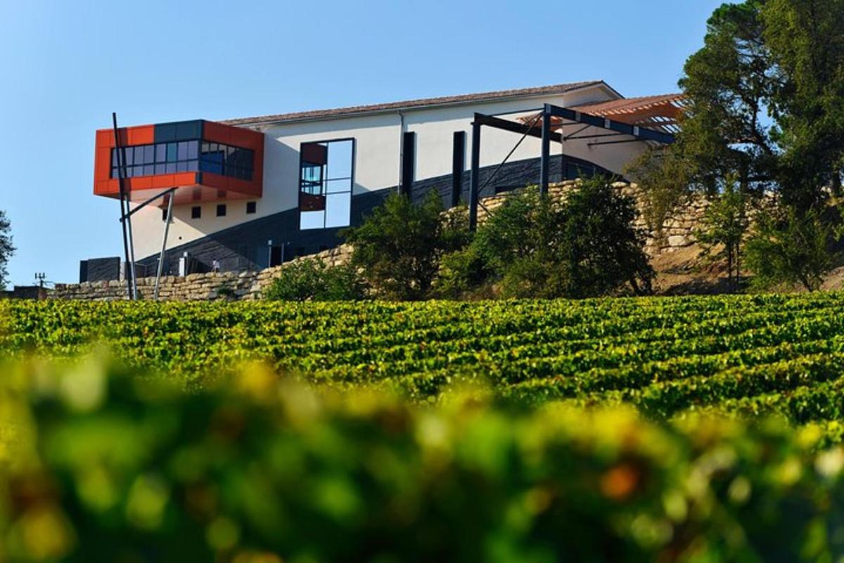 a house on a hill next to a field of crops