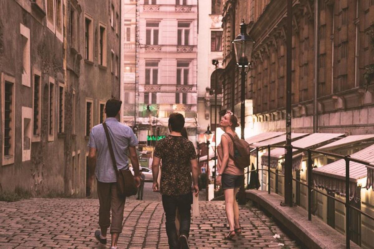 a group of people walking down a street