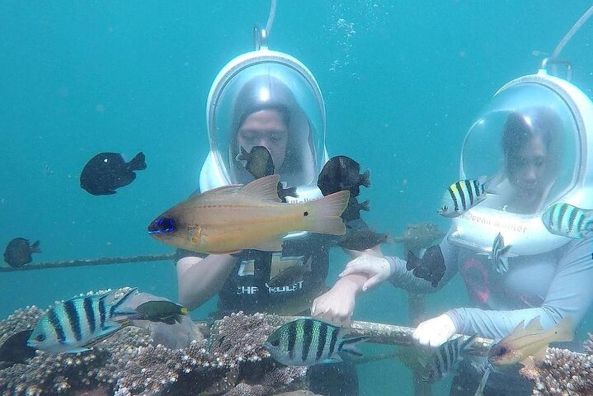 two people in the water with a fish