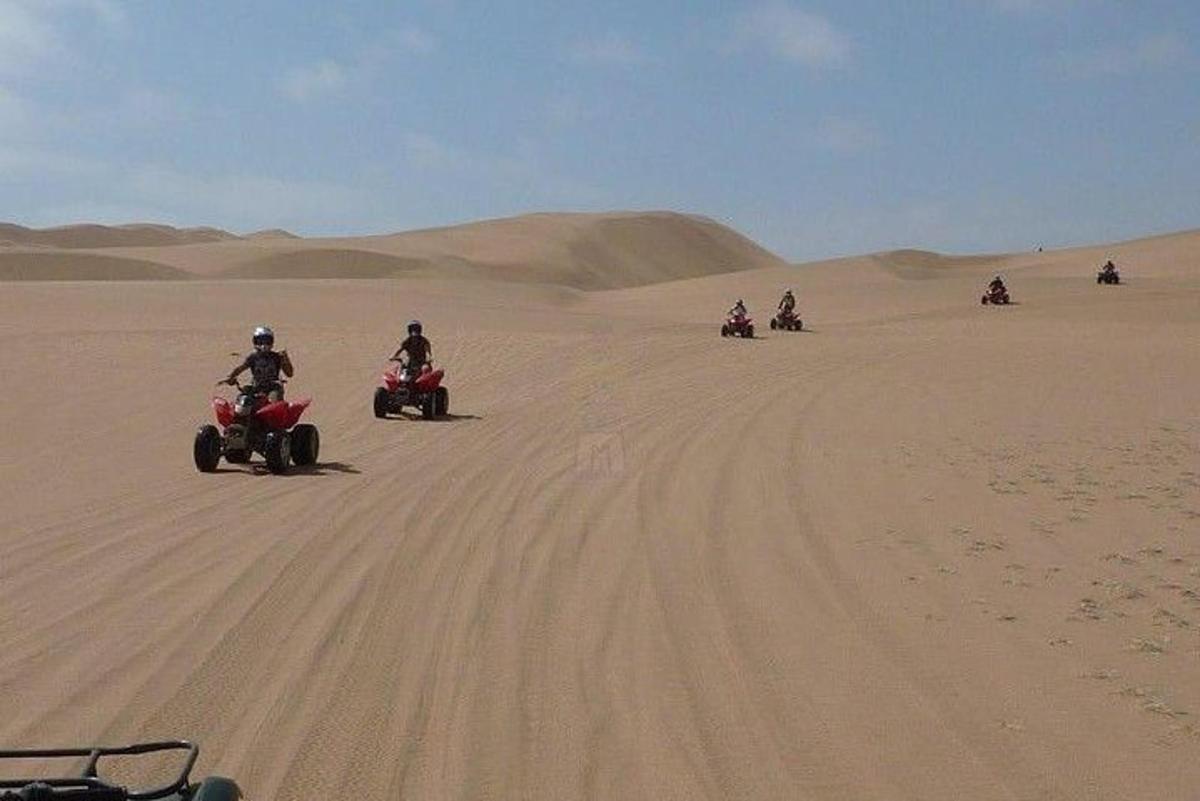 un gruppo di persone che guidano quad nel deserto