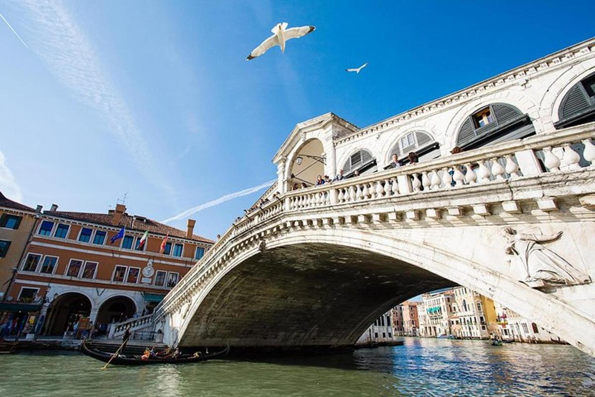Un puente sobre un río con un pájaro volando sobre él.