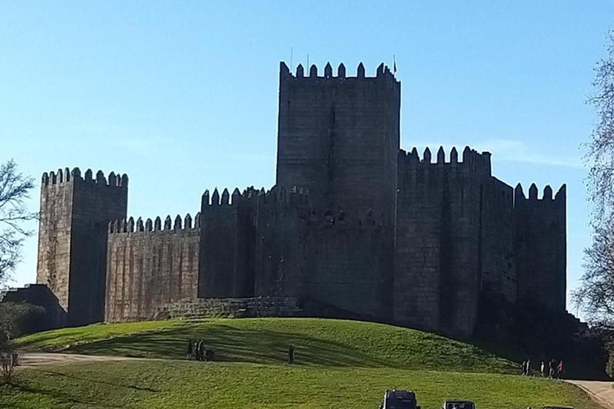un castell situat a la part superior d'un exuberant camp verd