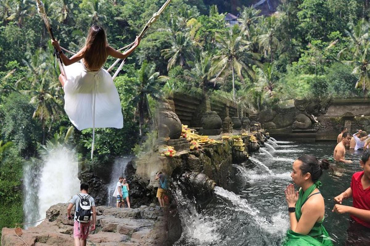 seorang wanita berbaju melompat ke dalam air terjun