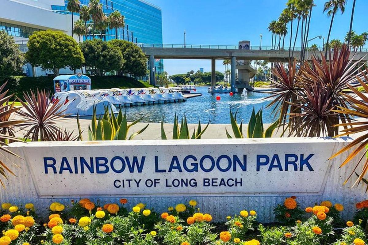 a city of long beach sign in front of a water park