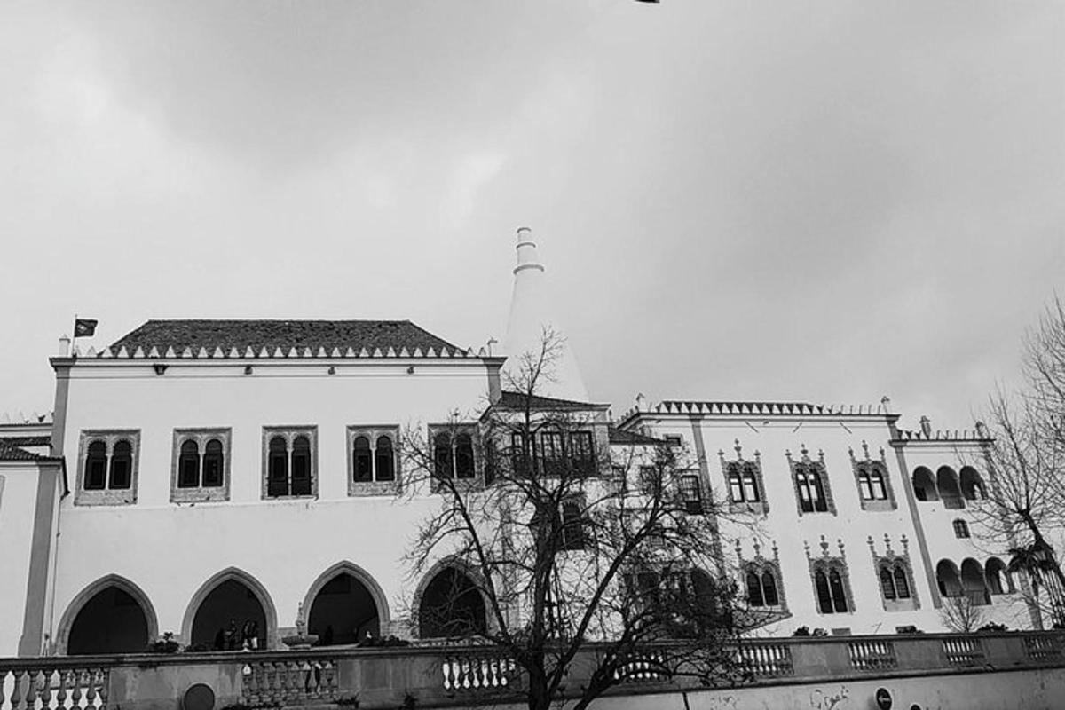 črno-bela fotografija velike stavbe