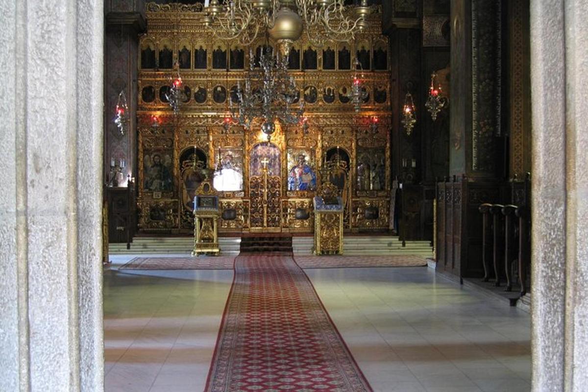 a large room with a chandelier in a building