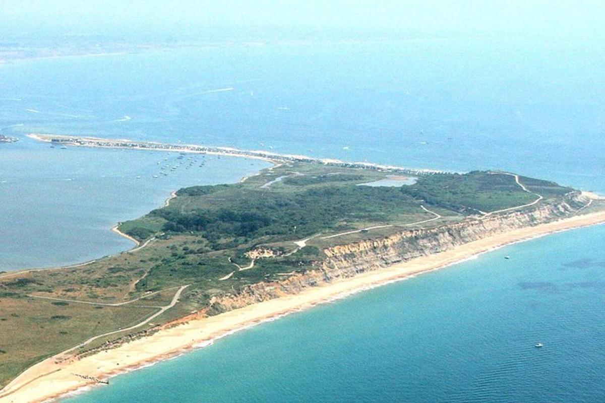 an aerial view of an island in the ocean