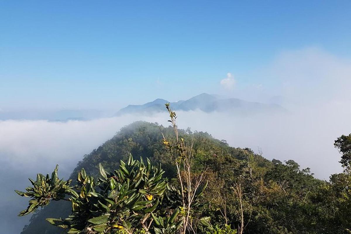 배경에 구름이 있는 산의 전망