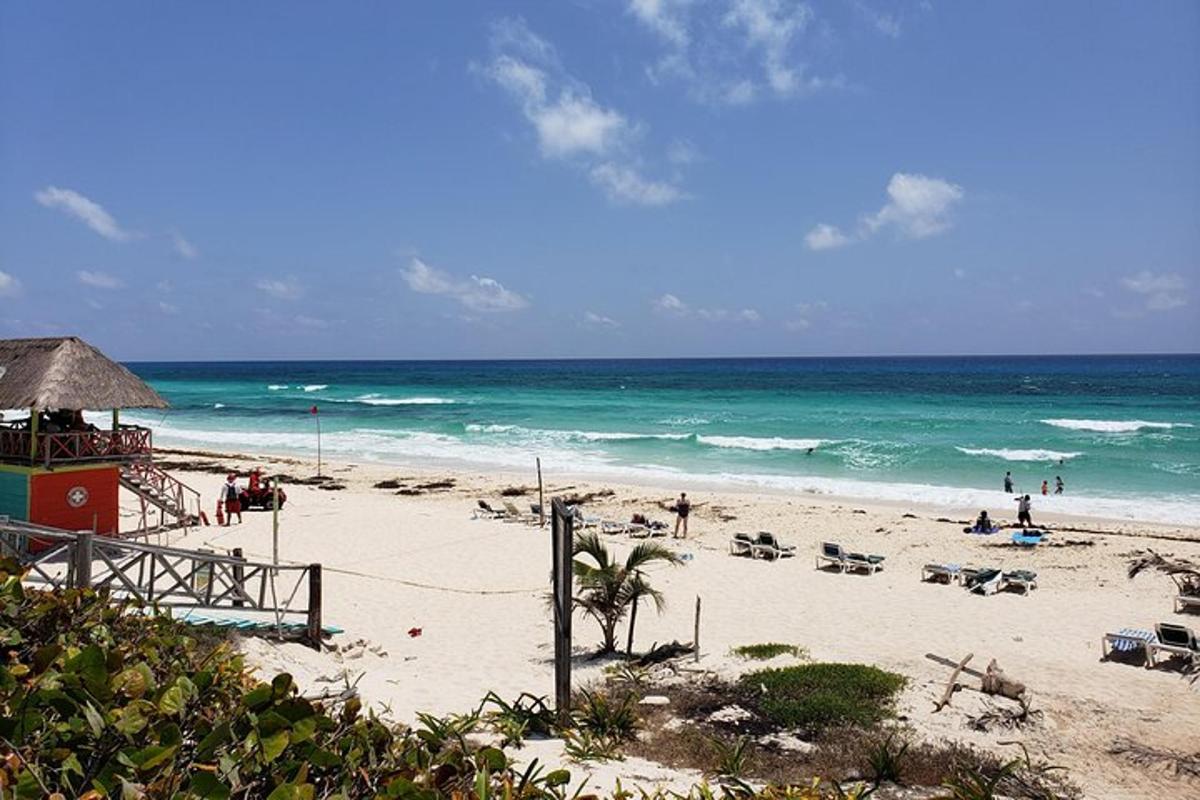 Una playa con gente en la arena y el océano.