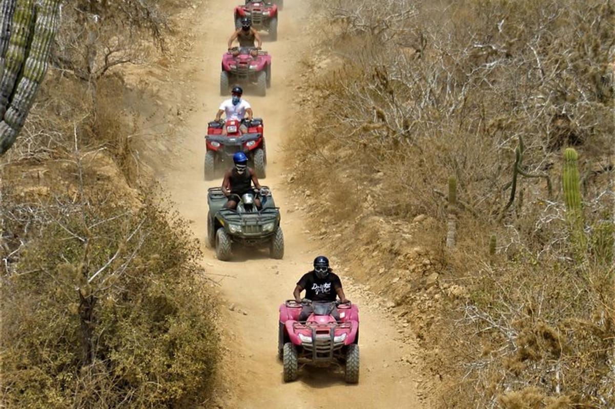 Μια ομάδα ανθρώπων που οδηγούν ATV σε έναν χωματόδρομο