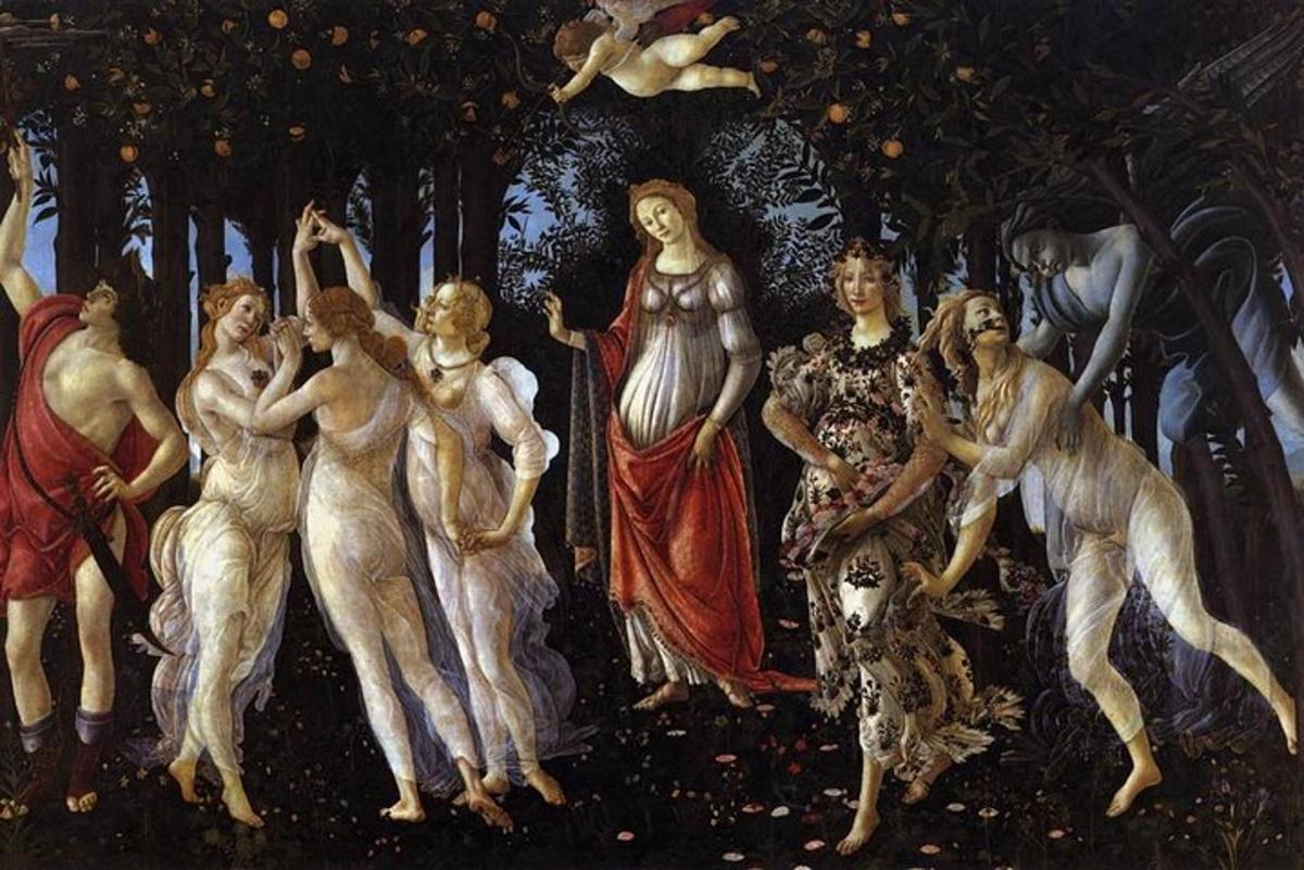 una pintura de un grupo de personas bailando
