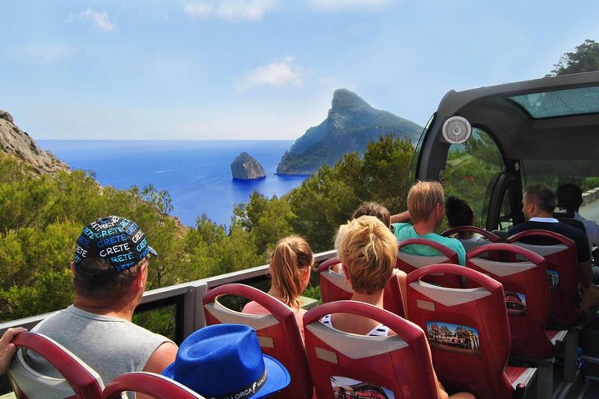 un gruppo di persone su un autobus turistico che guarda l'oceano