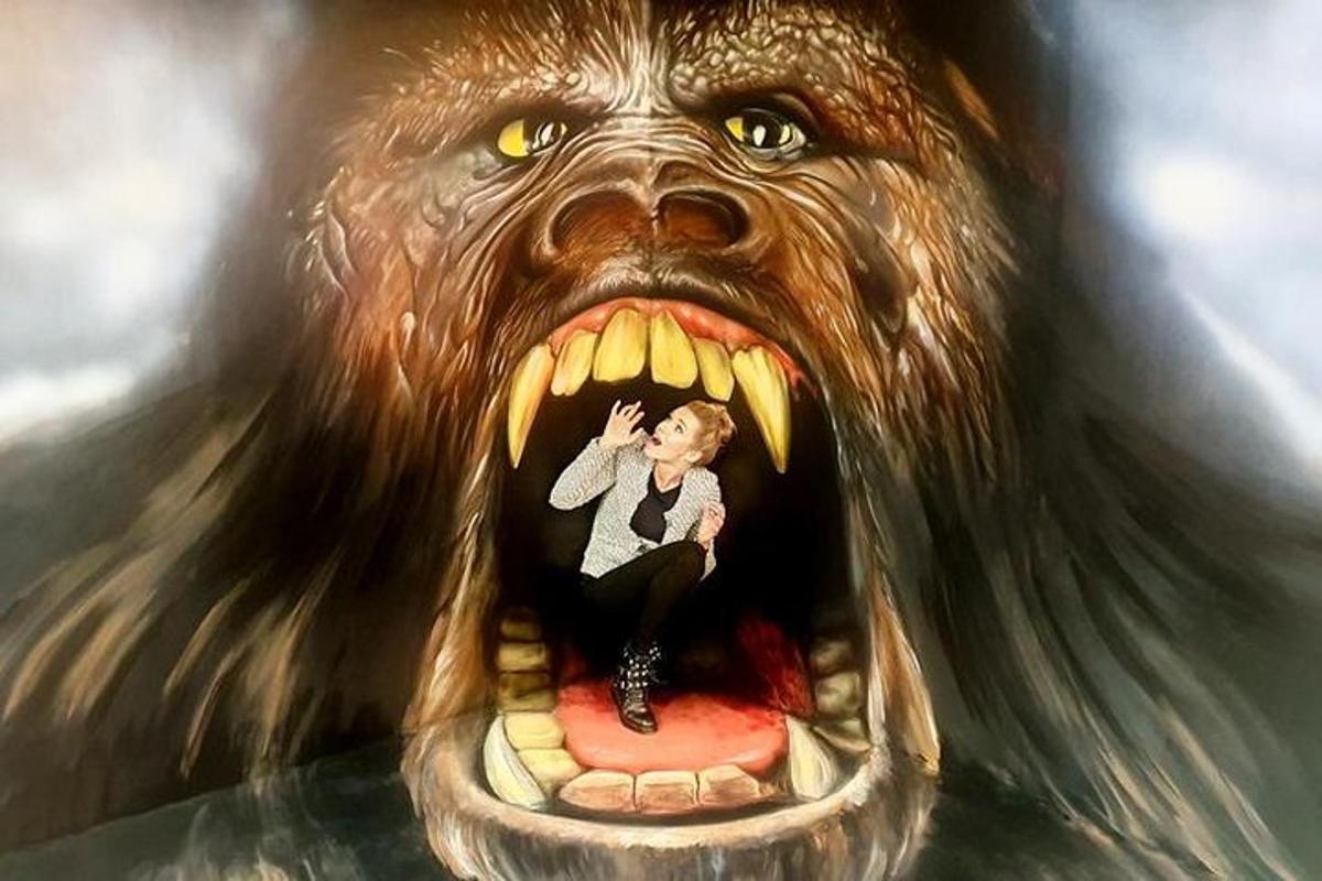 a painting of a person in a gorilla mouth