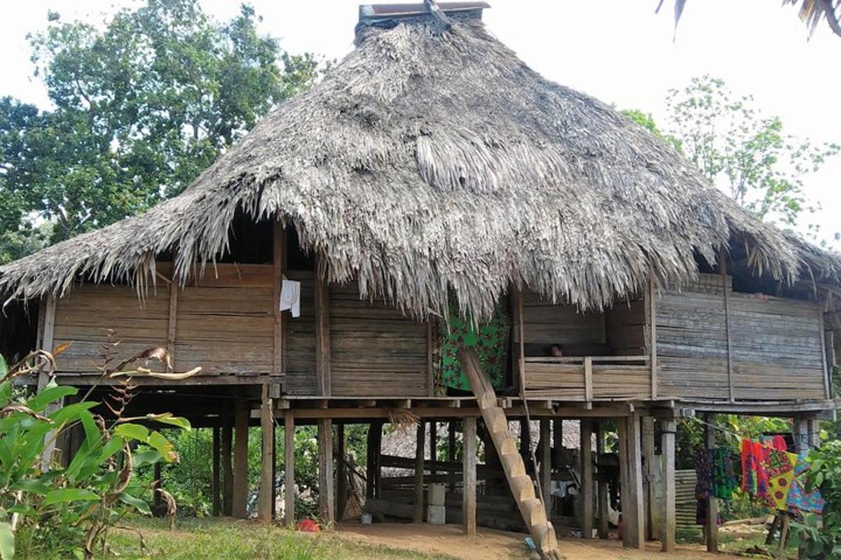 a large hut with a thatched roof