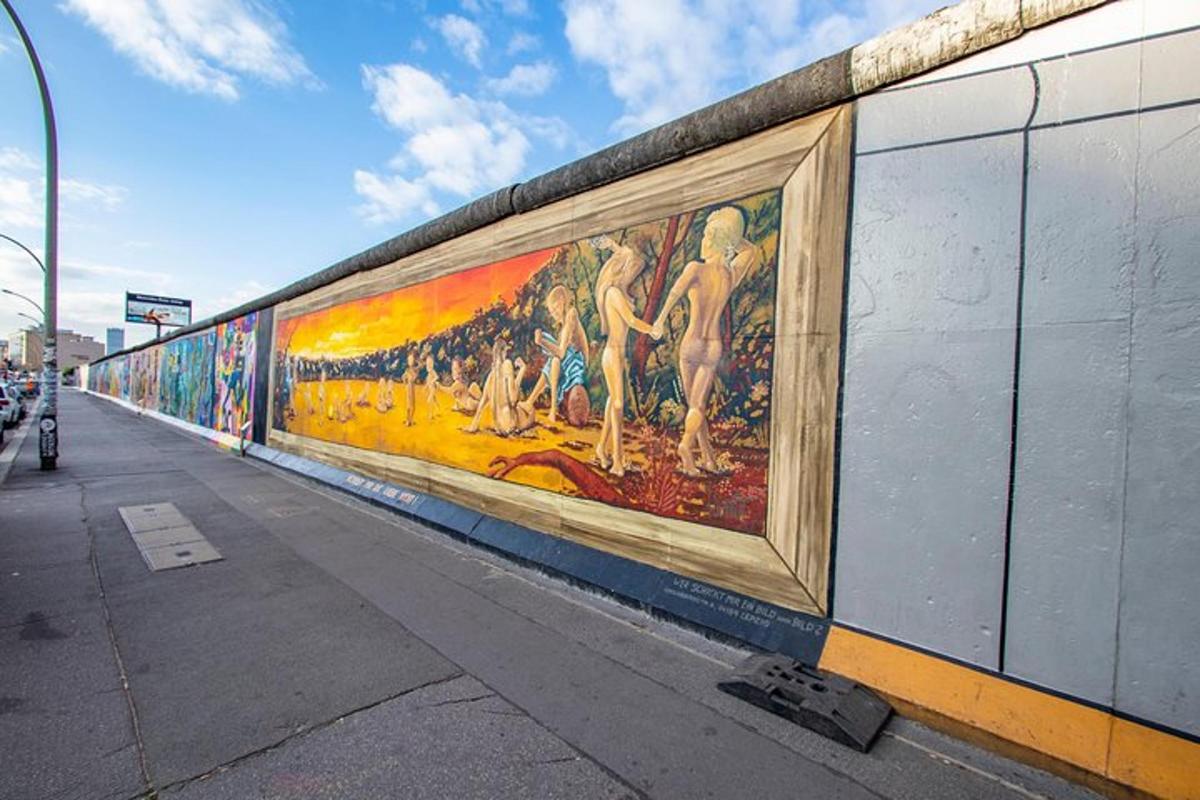 a large painting on the side of a wall