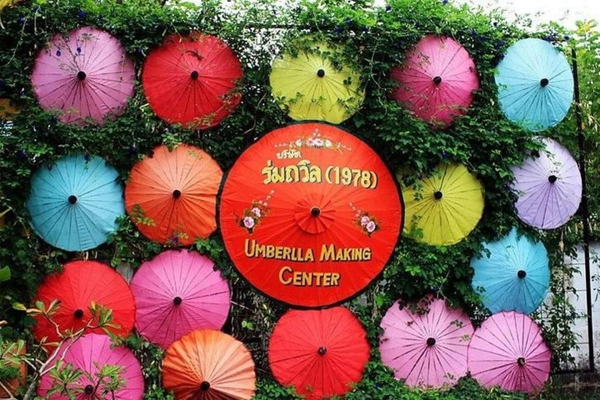 a bunch of umbrellas are on a wall