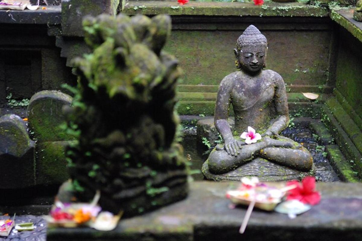 una estàtua d'un buda assegut en un estany
