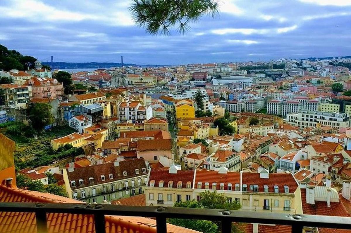 pohled na město s budovami a střechami