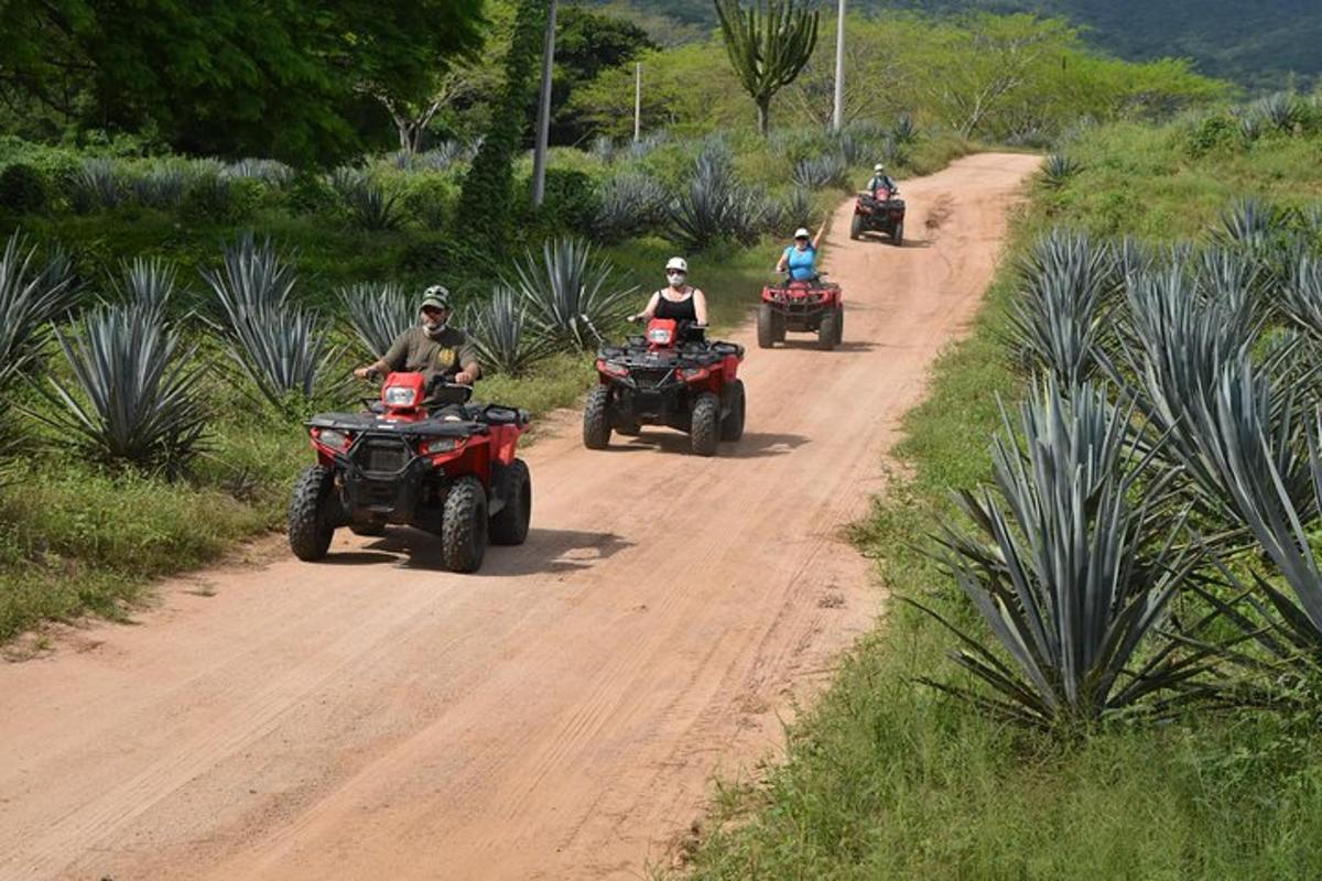 sekumpulan orang menunggang atv di jalan tanah