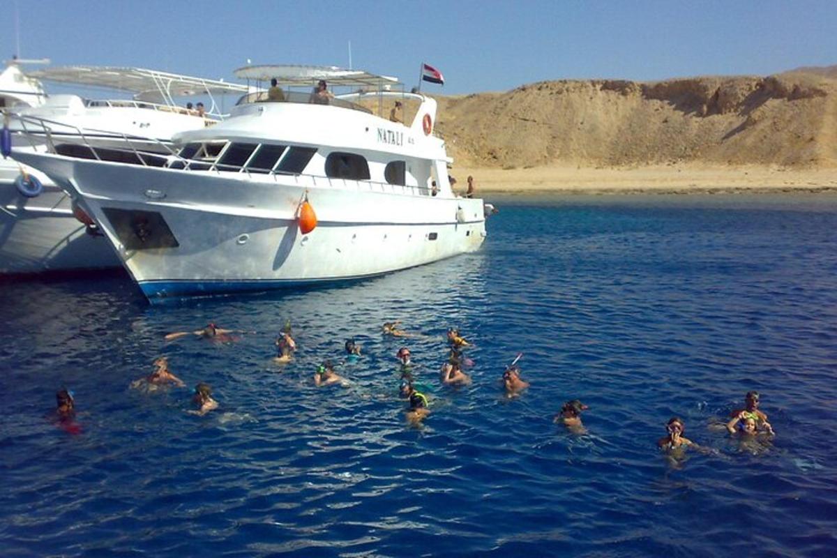 مجموعة من الأشخاص يسبحون في الماء بجوار قارب