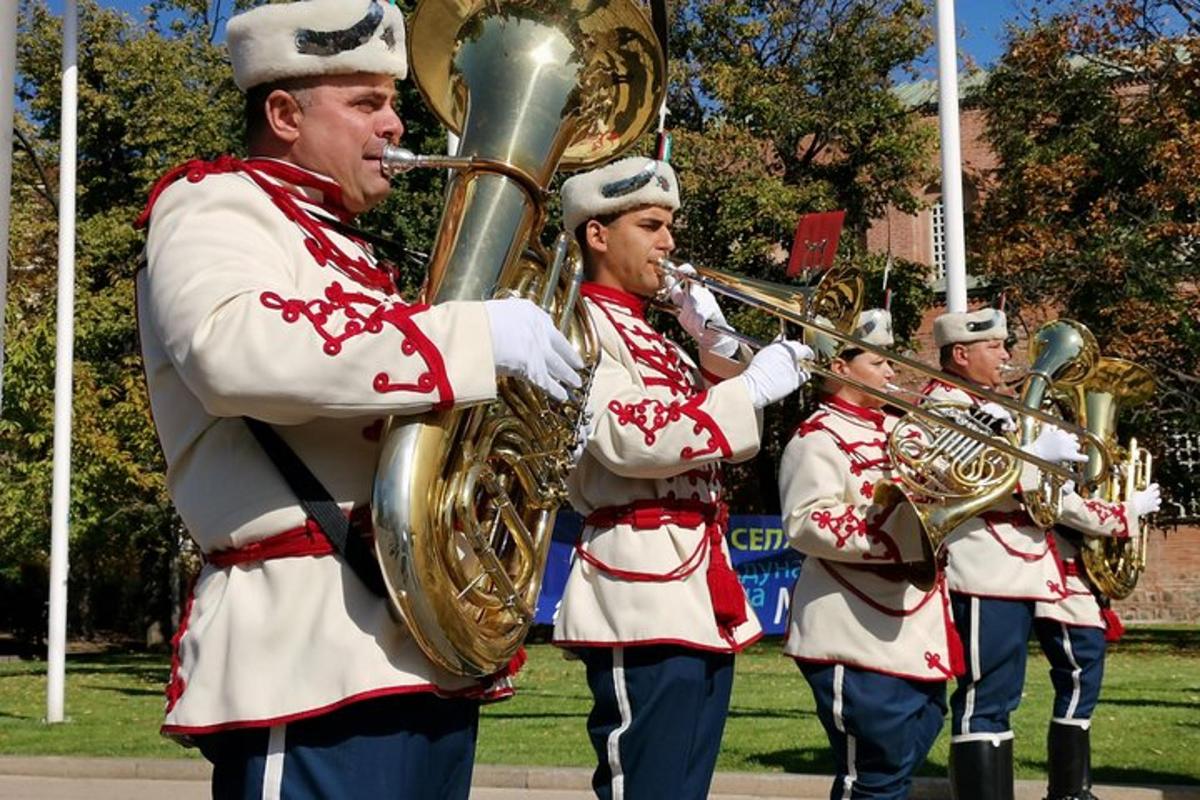 a group of men in uniform playing music