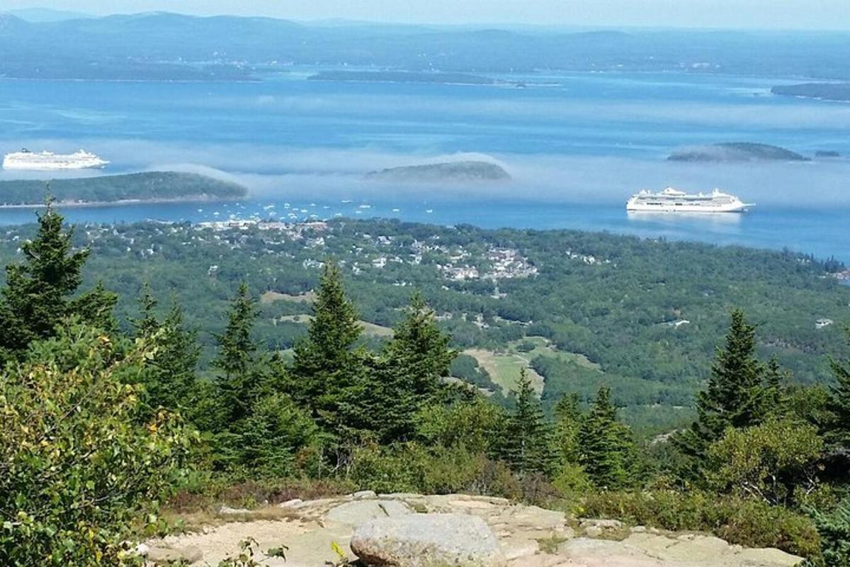 a view of the ocean and a cruise ship