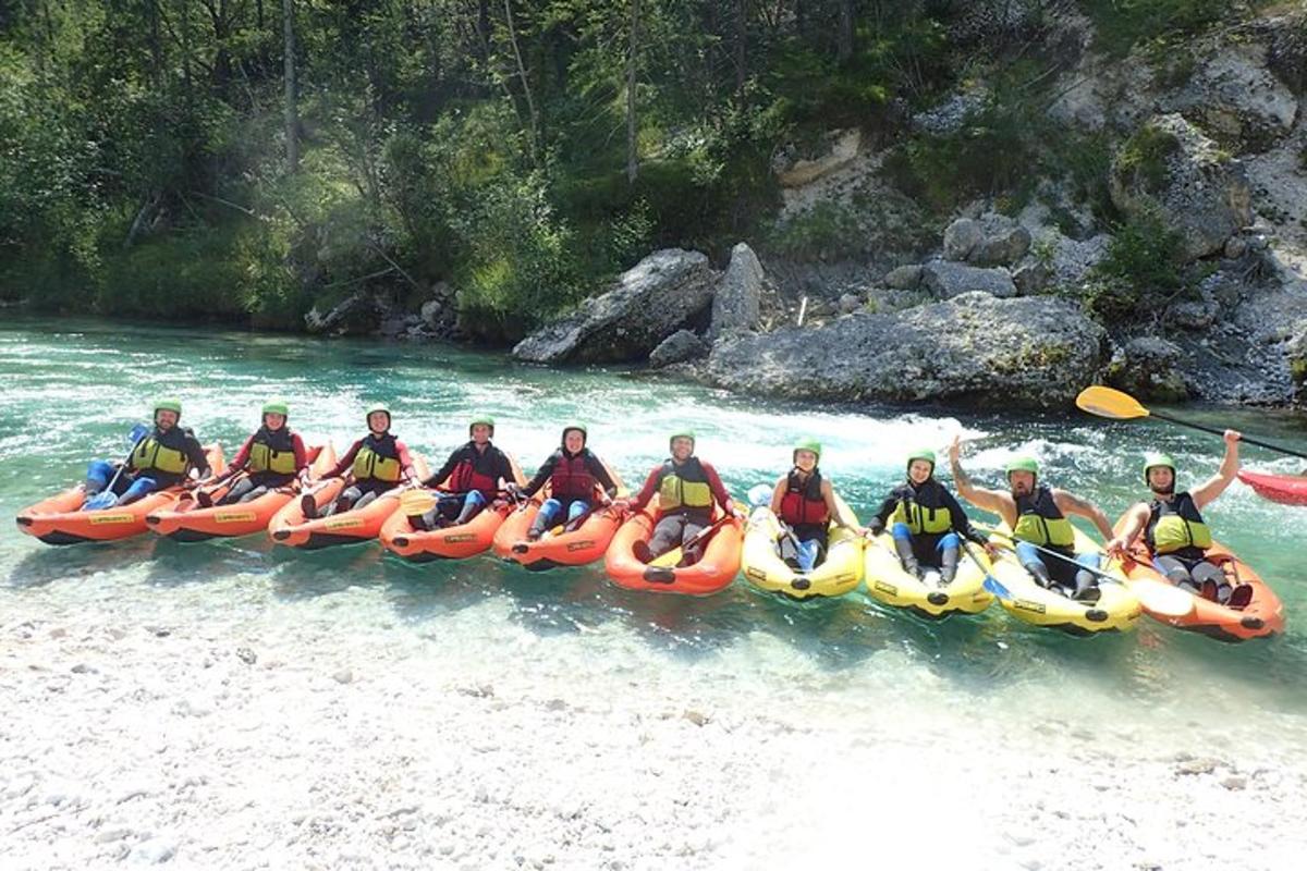 a group of people on a raft in a river