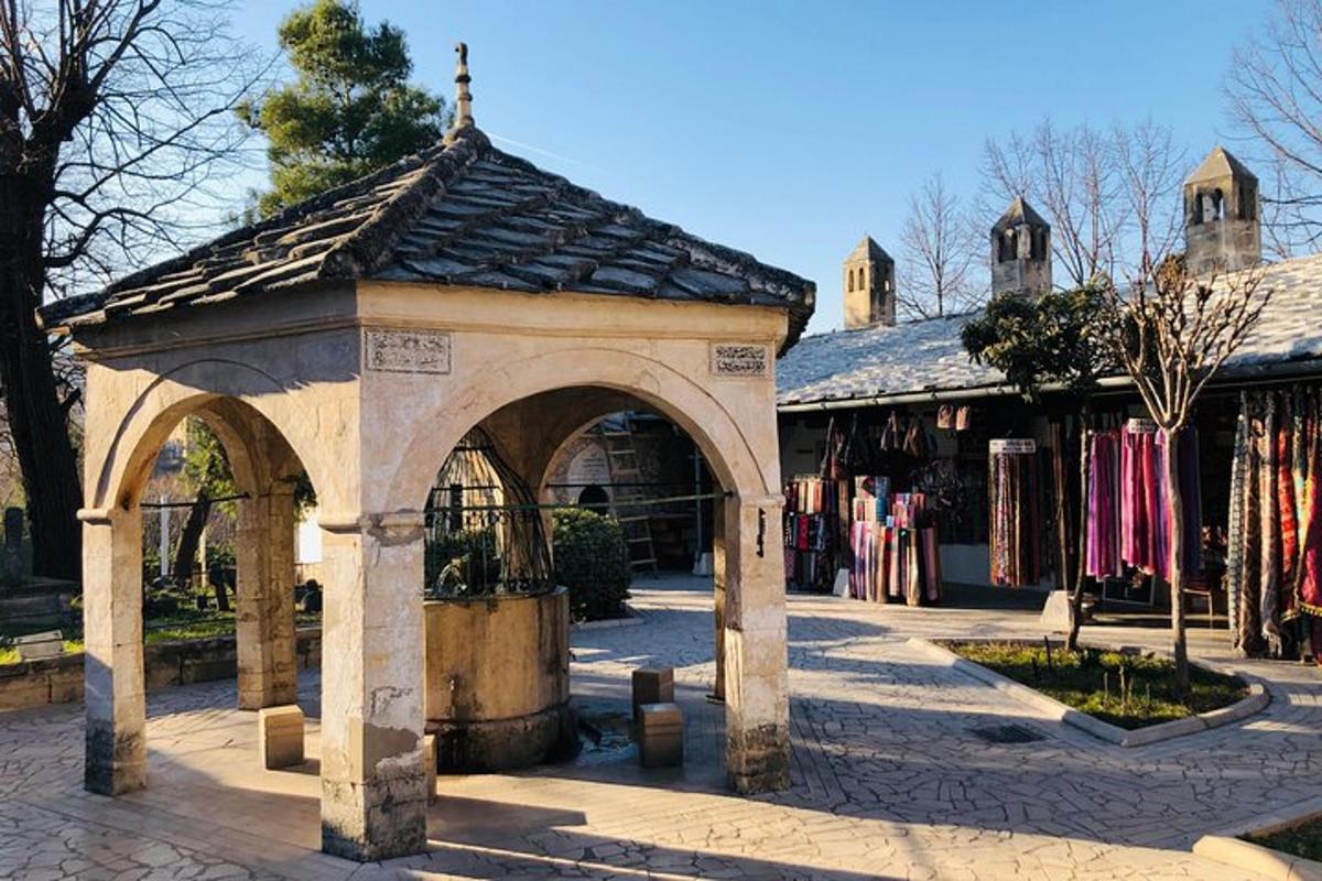 a gazebo in front of a clothing store