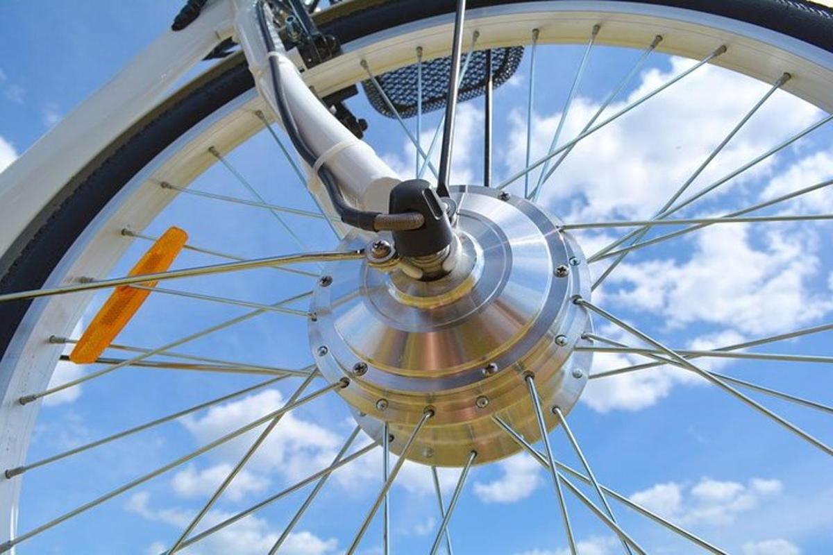 a close up of the spokes of a bike wheel