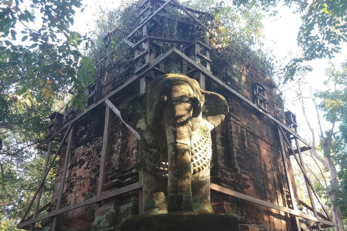 a statue of an elephant on the side of a building