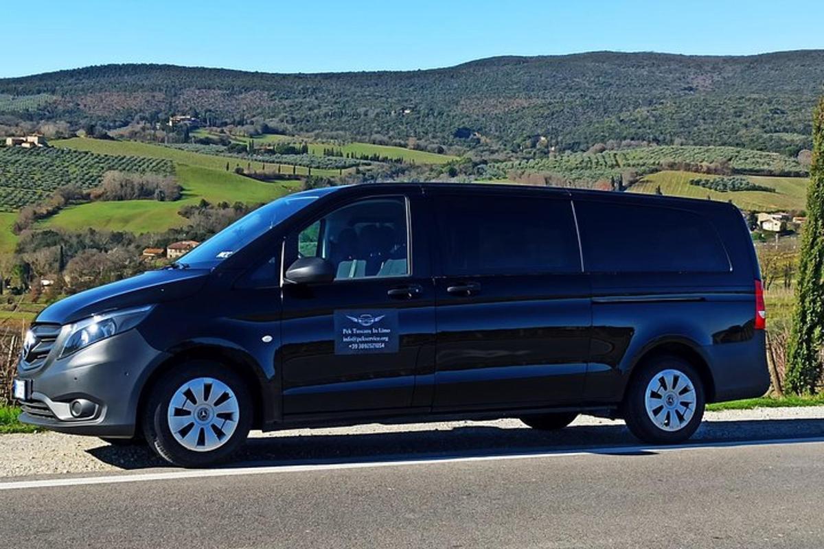 una furgoneta negra aparcada a la vora d'una carretera