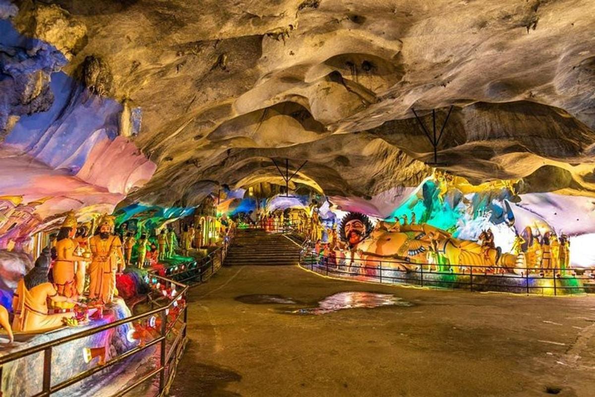 a tour of a cave with paintings on the walls