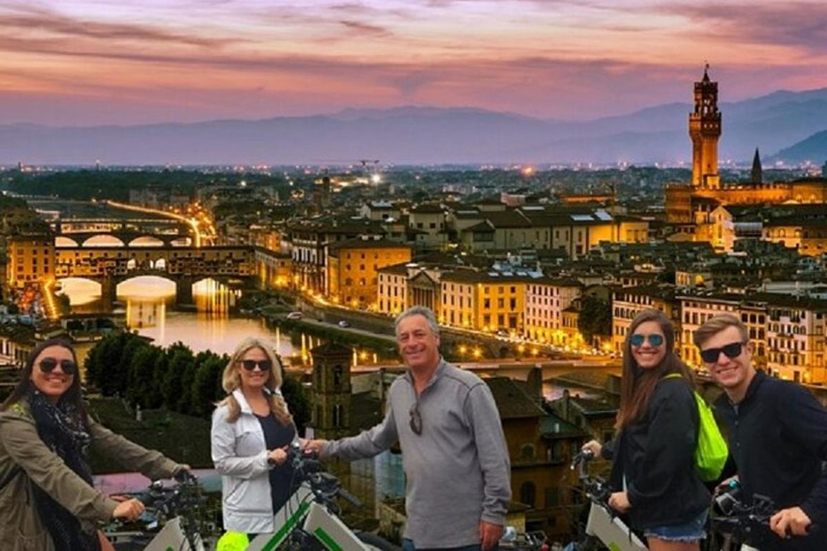 a group of people standing on top of a city